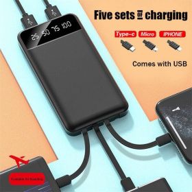 Portable Power Bank 10000mAh Power Bank - With 4 Built-in Cables Power Bank (Color: Black)